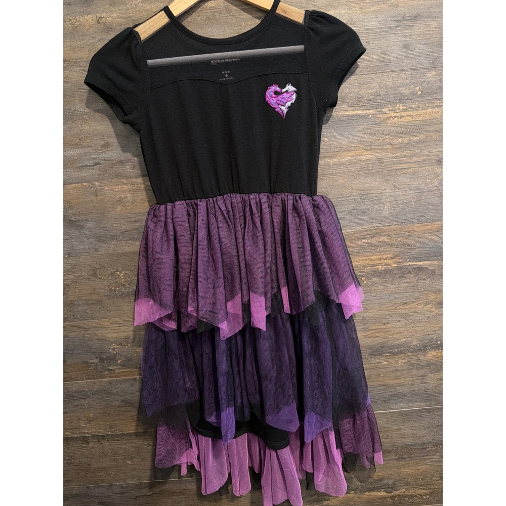 Disney Descendants 2 Mal Costume Dress Girls Small Purple Black Tulle Lace - Picture 3 of 8